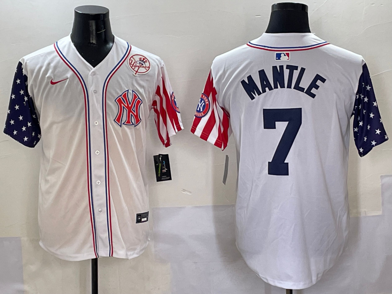 Men 2025 MLB New York Yankees 7 Mantle white jersey style 18